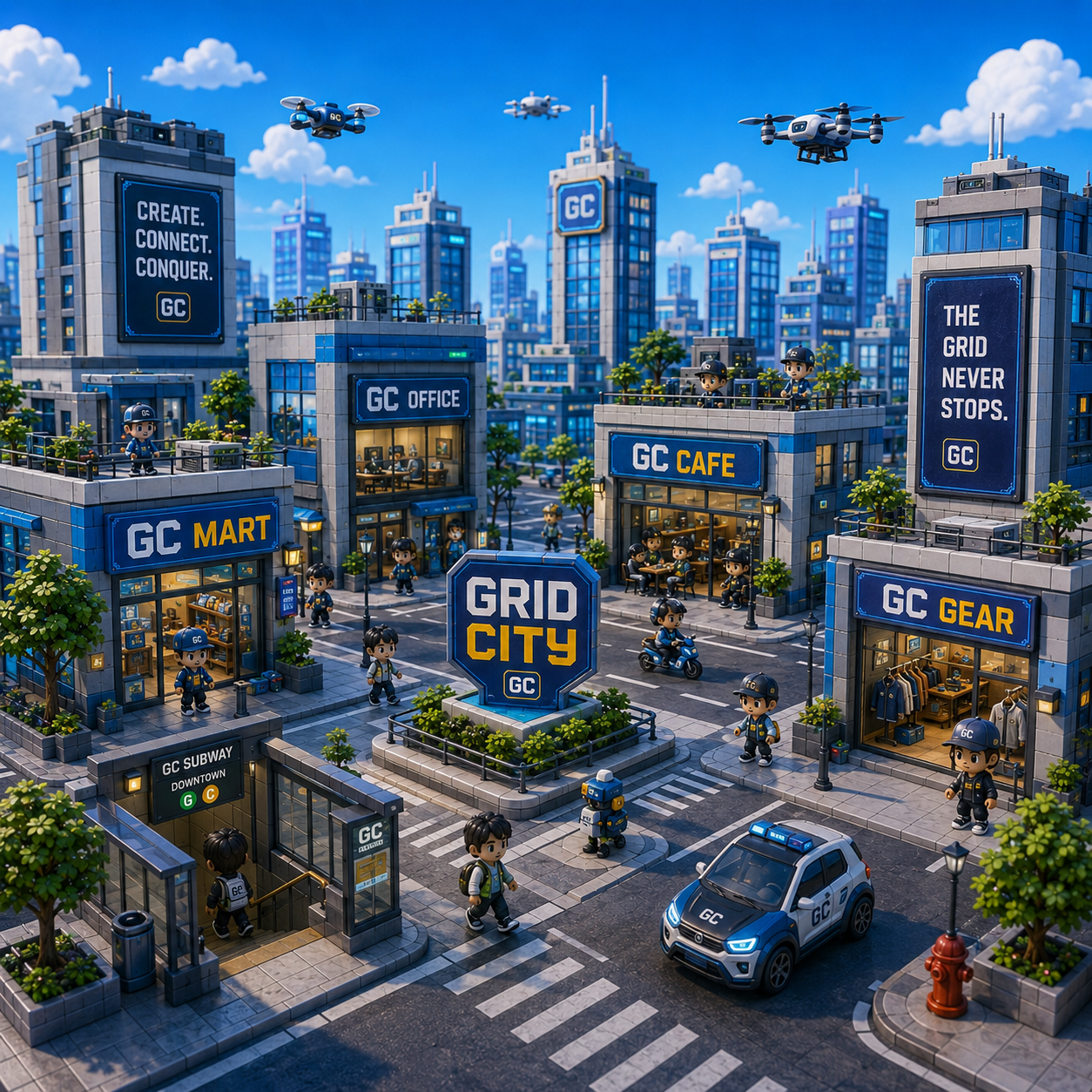 GRID CITY's futuristic city populated by its community characters